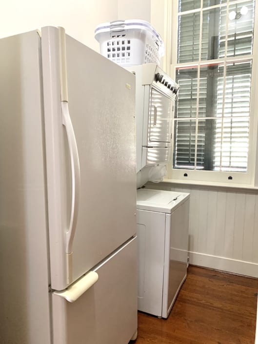 The full-sized fridge and laundry machines, exclusively for your use.